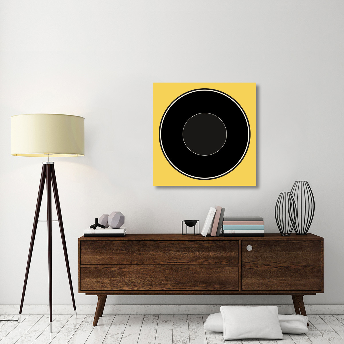 Mealtime Black on Yellow - Plate-Canvas Art-36&quotx36"