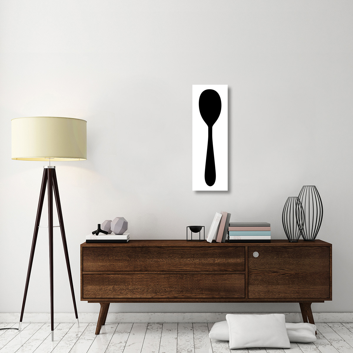 Mealtime Black on White - Spoon-Canvas Art-12&quotx36"