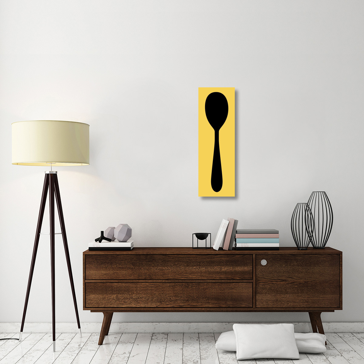 Mealtime Black on Yellow - Spoon-Canvas Art-12&quotx36"