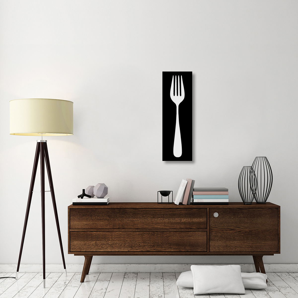 Mealtime White on Black - Fork-Canvas Art-12&quotx36"