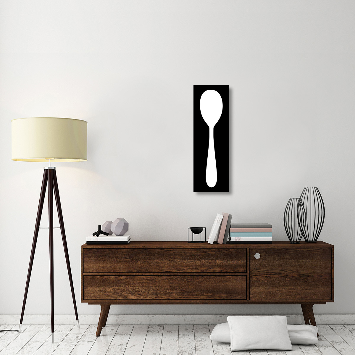 Mealtime White on Black - Spoon-Canvas Art-12&quotx36"