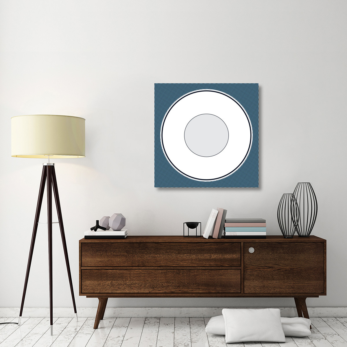 Mealtime White on Blue with Dots - Plate-Canvas Art-36&quotx36"