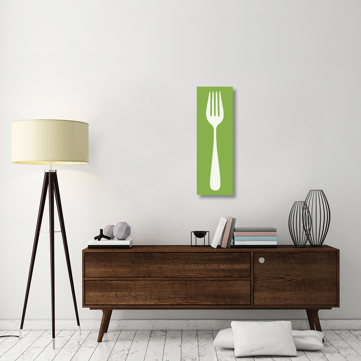 Mealtime White on Green - Fork-Canvas Art-12&quotx36"