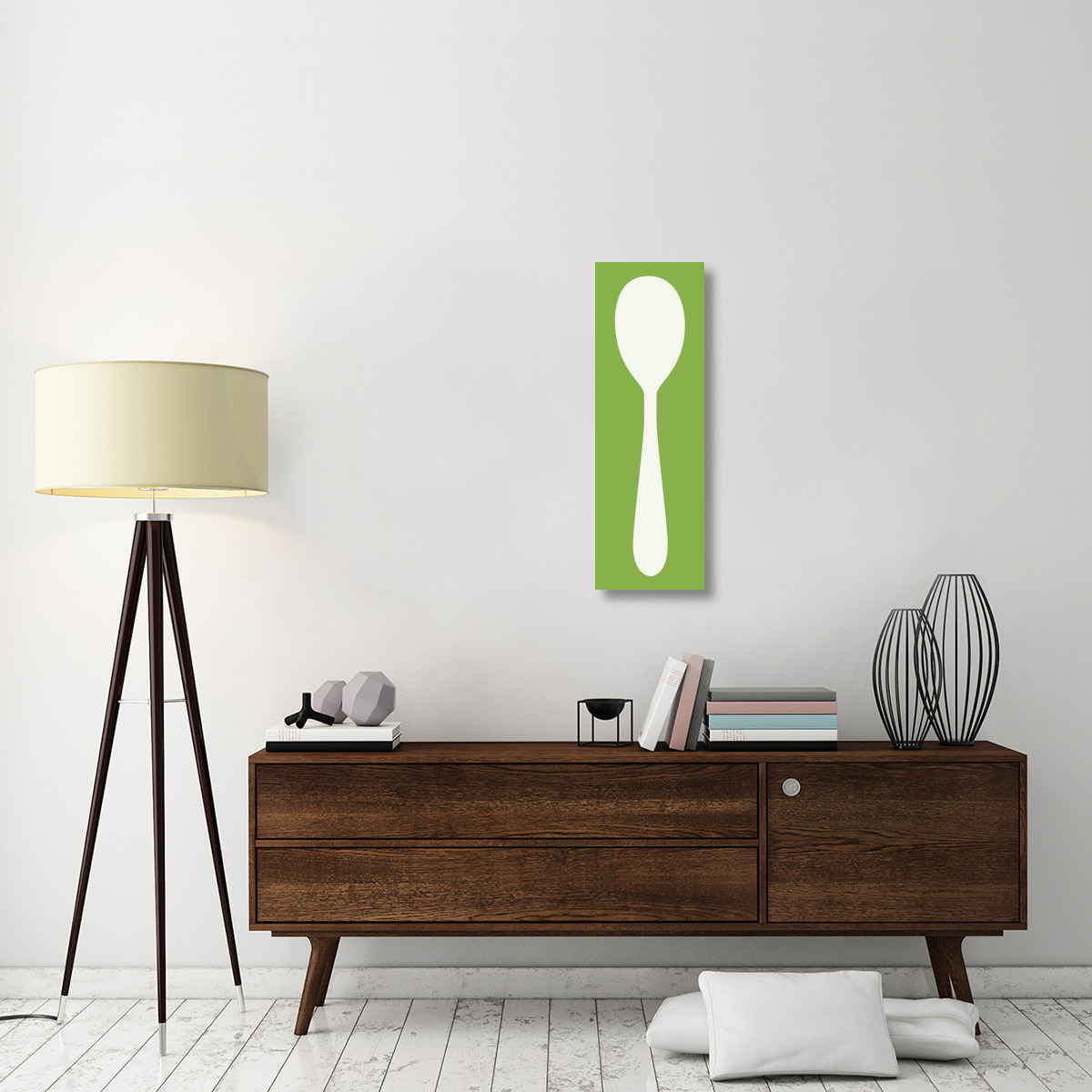 Mealtime White on Green - Spoon-Canvas Art-12&quotx36"