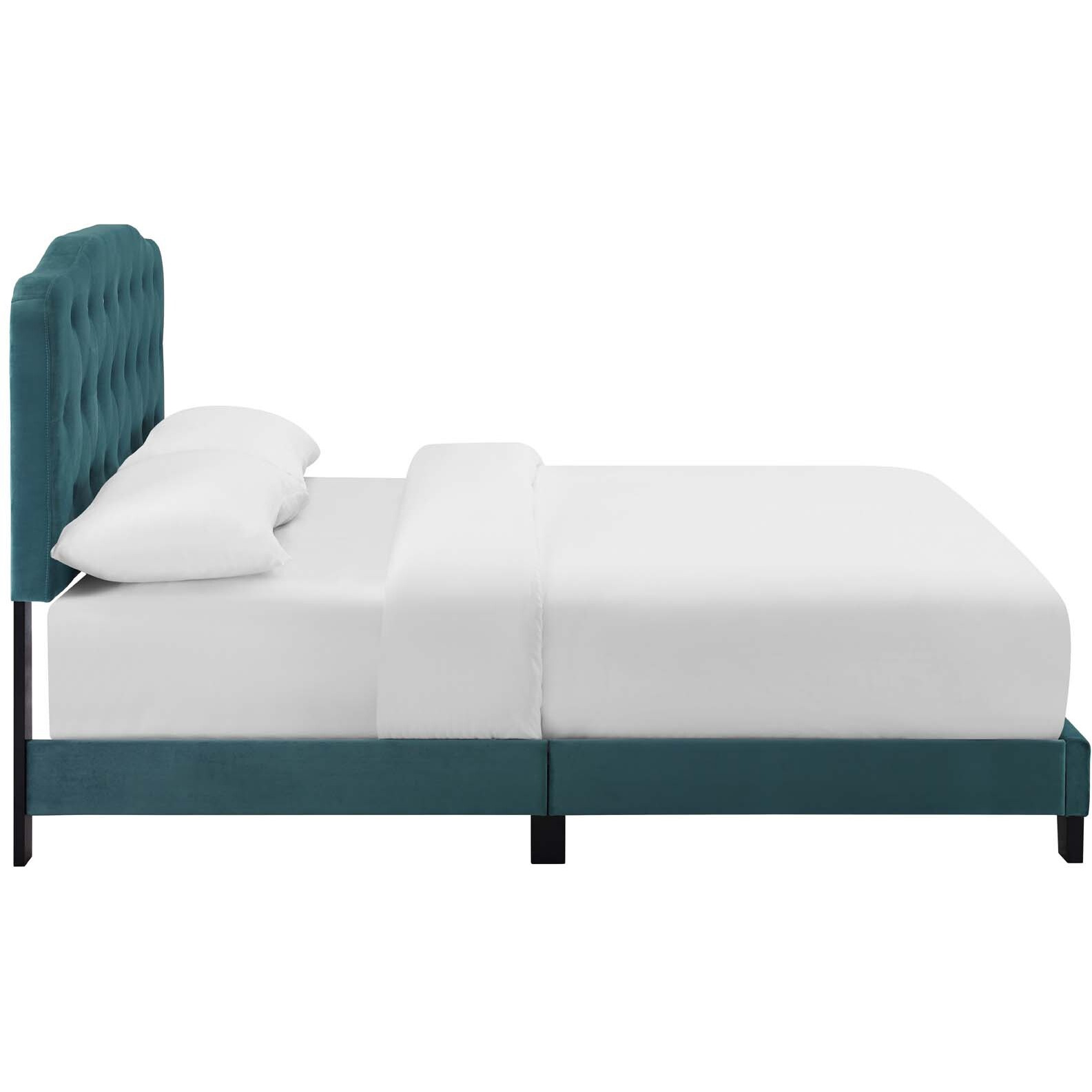 Amelia Queen Upholstered Velvet Bed - Sea Blue