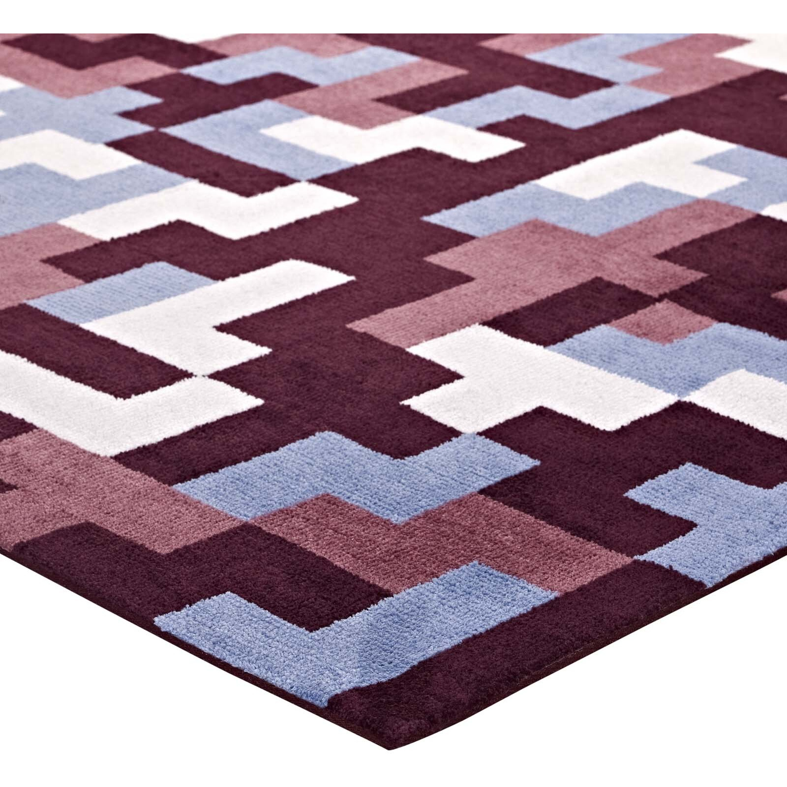 Andela Interlocking Block Mosaic 5x8 Area Rug - Multicolored Red and Light Blue