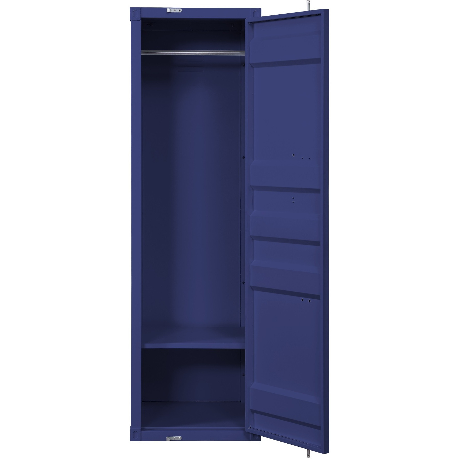 Industrial Style Metal Wardrobe with Recessed Door Front, Blue