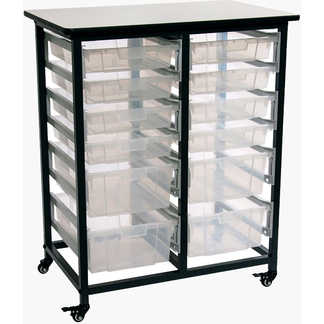 Mobile Bin Storage Unit - Double Row with Large and Small Clear Bins