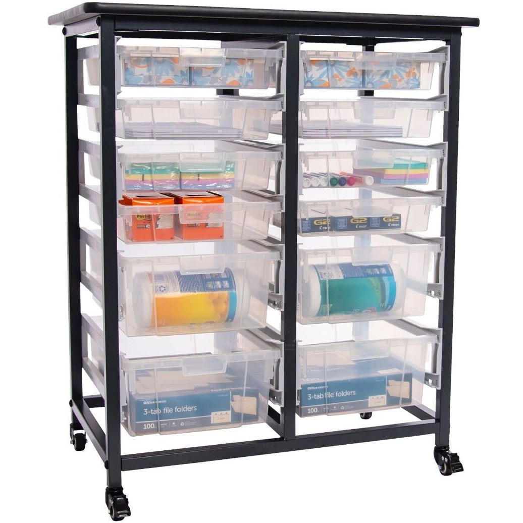 Mobile Bin Storage Unit - Double Row with Large and Small Clear Bins