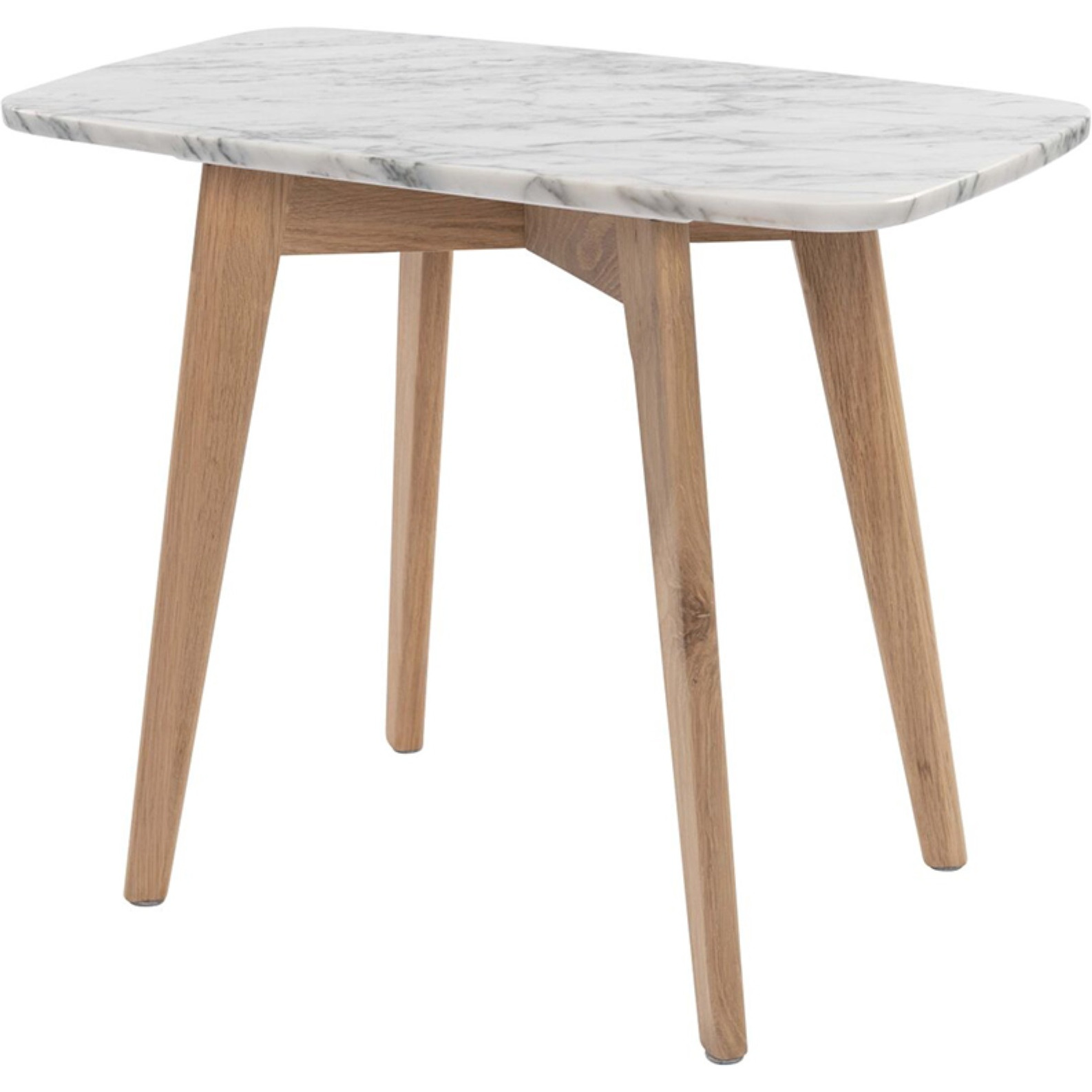 Cima 12" x 21" Rectangular Italian Carrara White Marble Table with Oak Legs