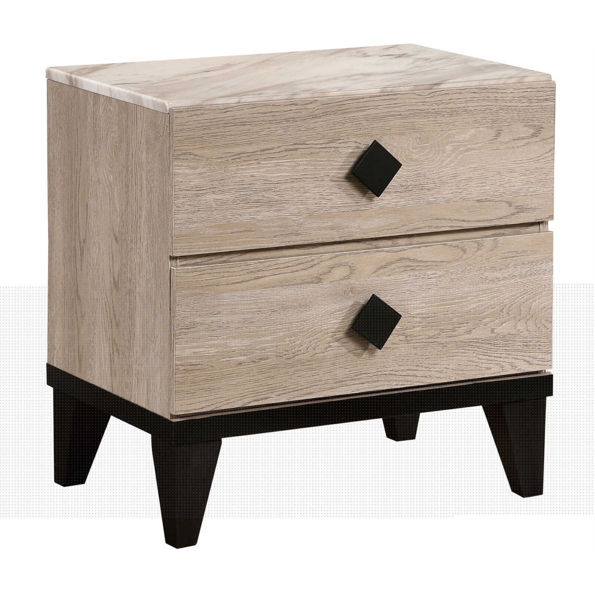 2 Drawer Wooden Nightstand with Grains and Angled Legs, Cream