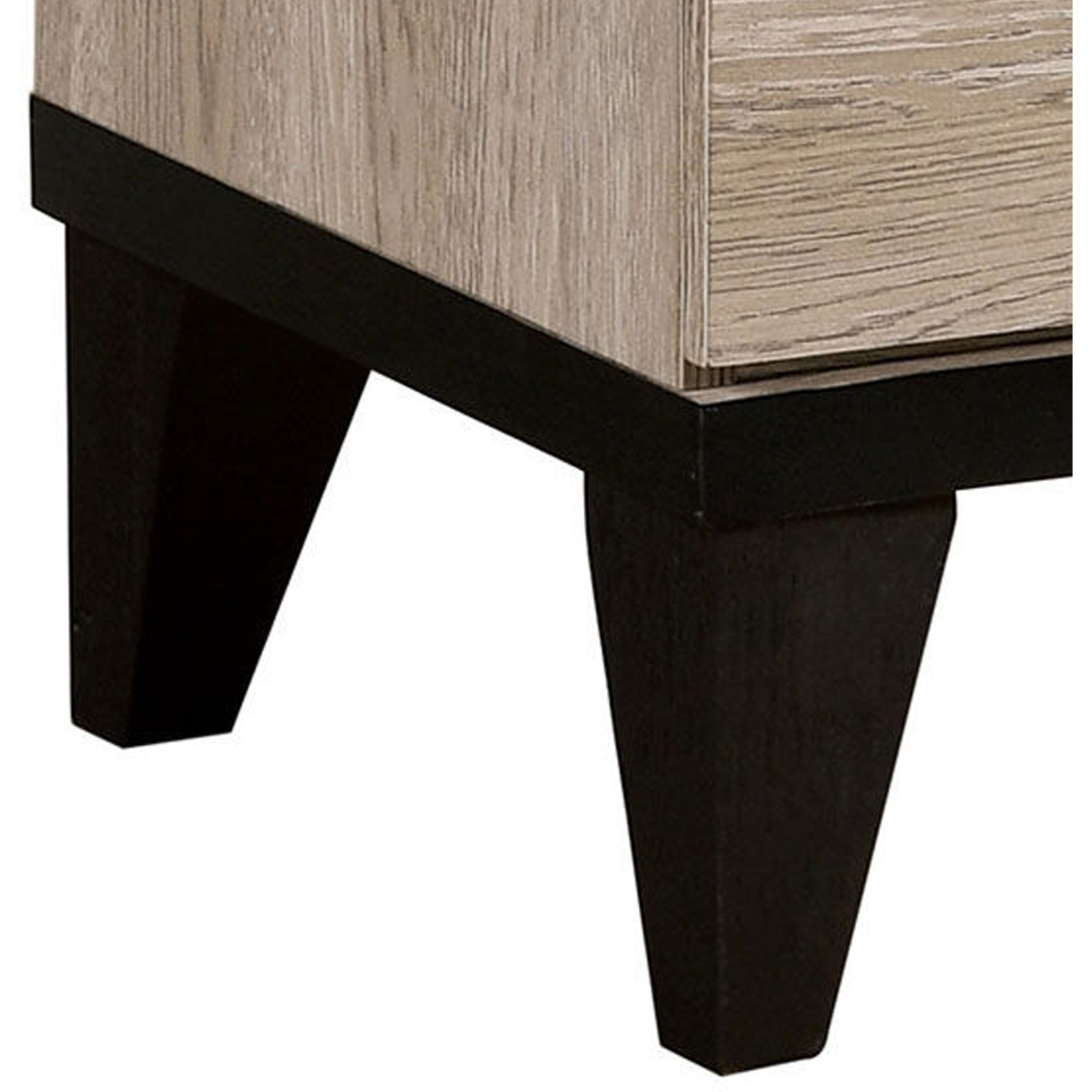 2 Drawer Wooden Nightstand with Grains and Angled Legs, Cream