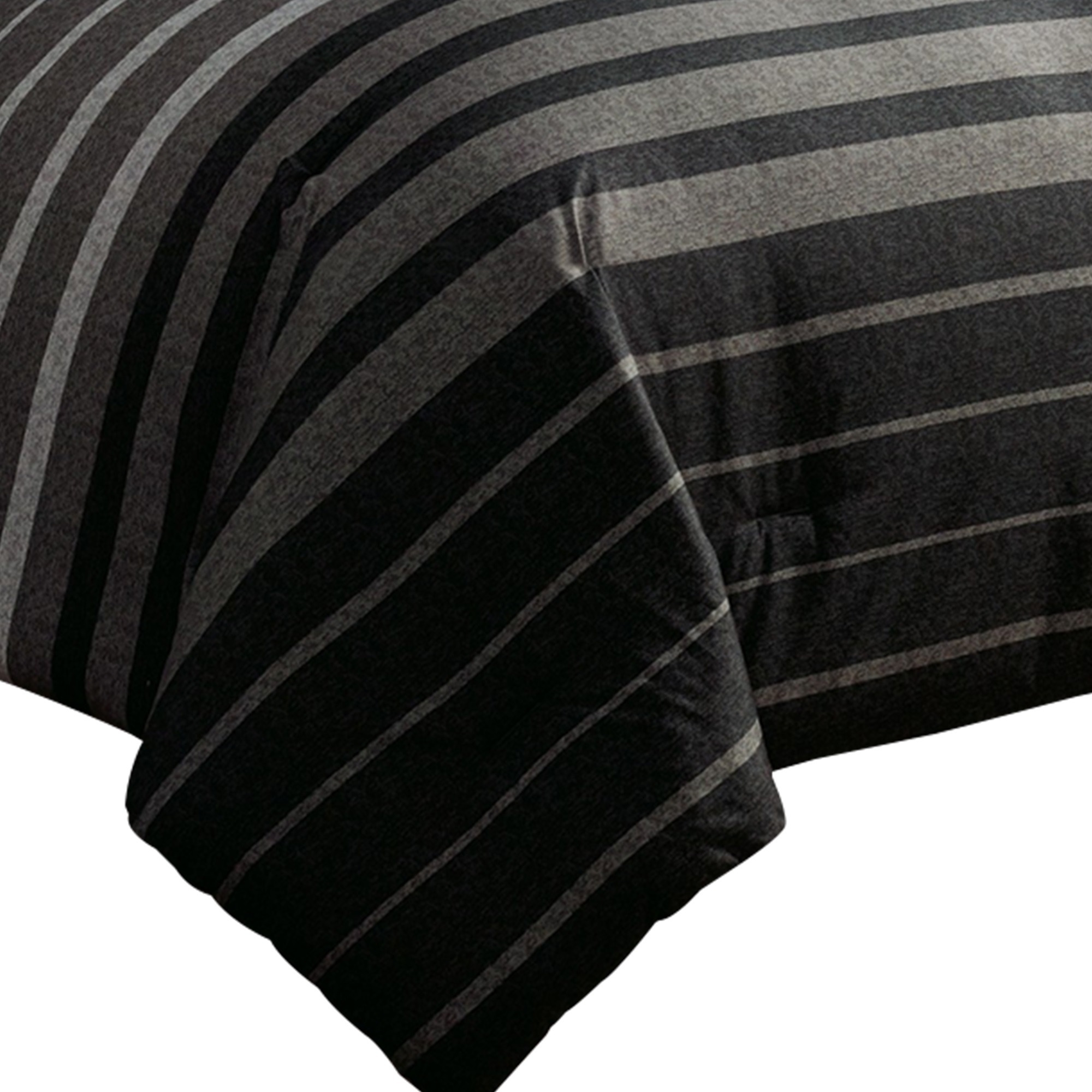 10 Piece King Polyester Comforter Set with Striped Details, Black and Gray