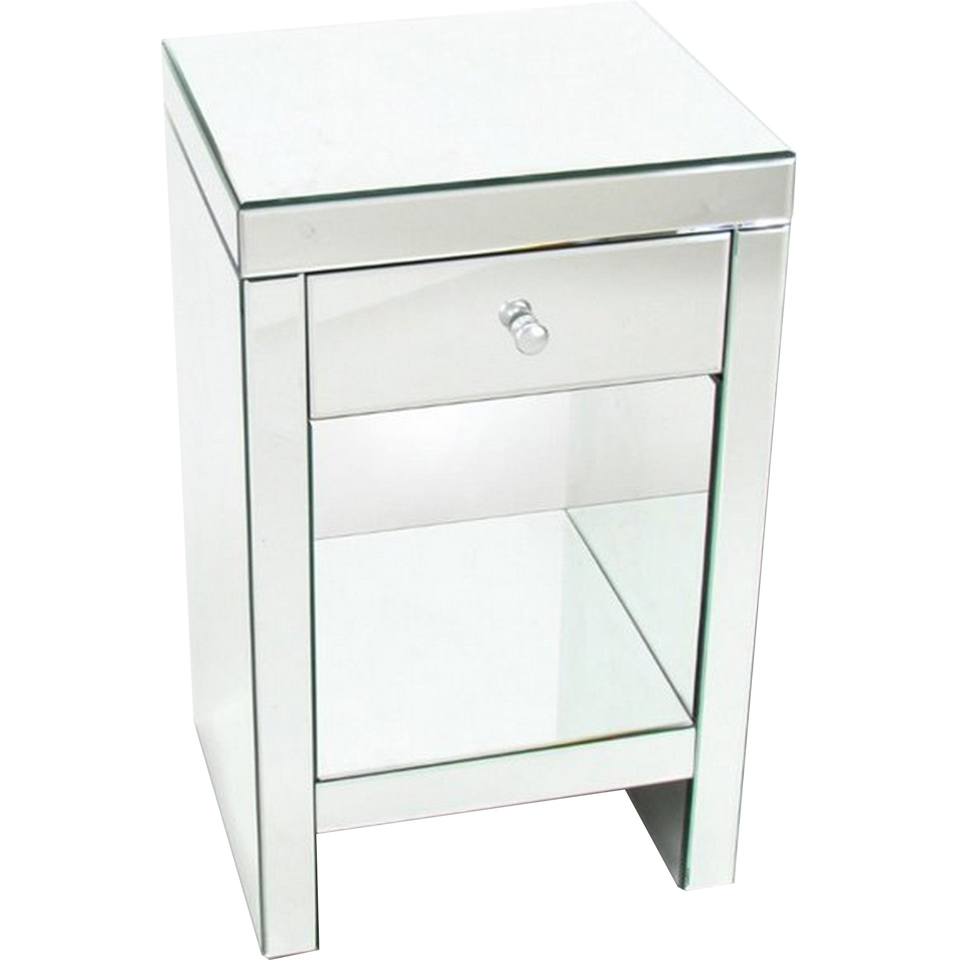 26 Inch Beveled Mirror Chest with 1 Drawer, Silver