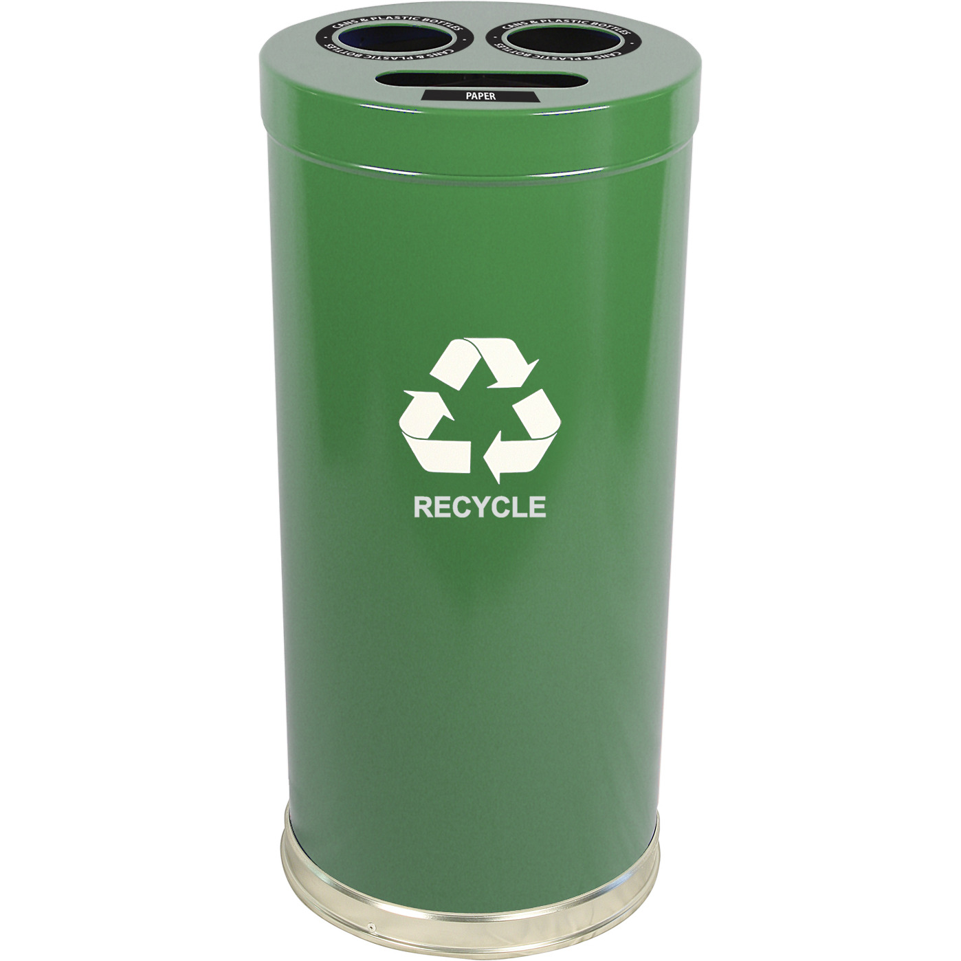 15RTGN-VV Ergode Emoti-can Recycling Container with 3 Openings, Lift-Off Top, Stainless Steel Bottom Band, and 3 Separate Liners