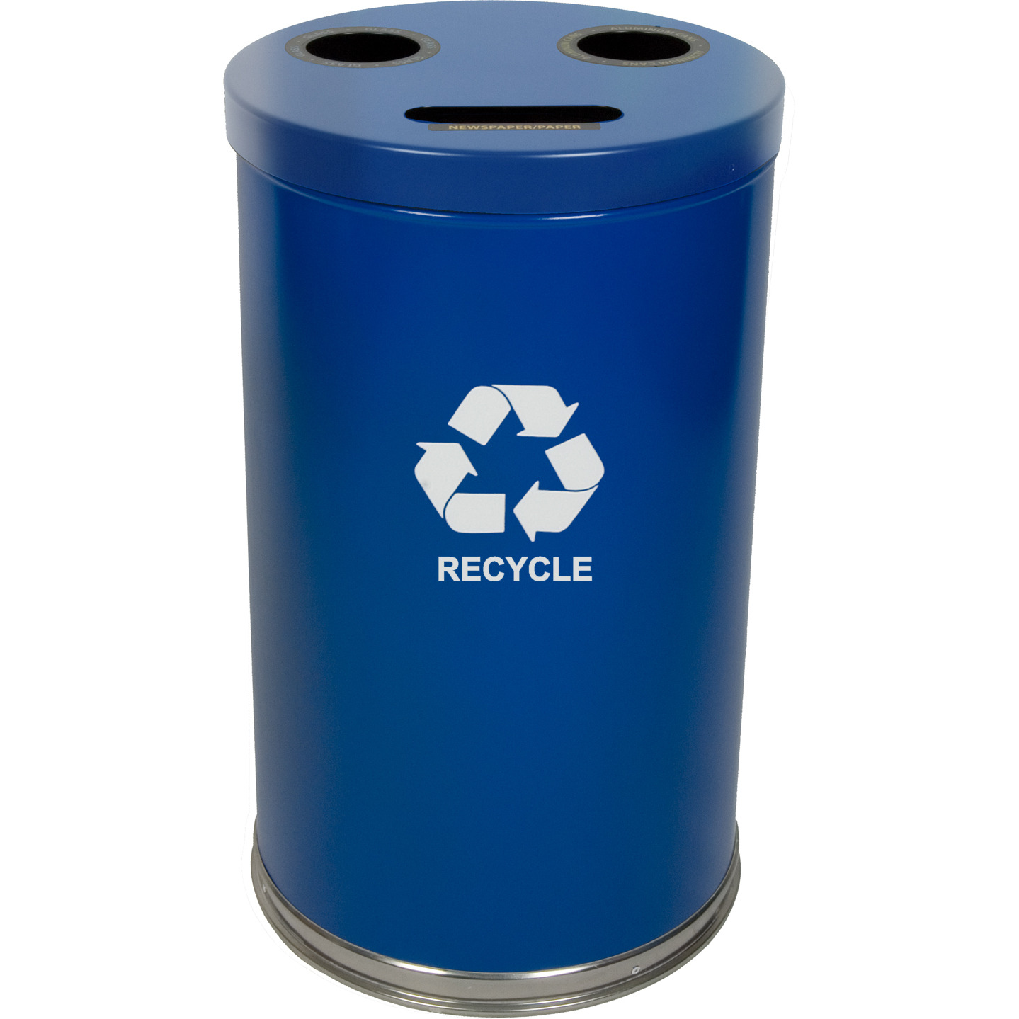 18RTBL-VV Ergode Emoti-can | Recycling Container with 3 Openings, Lift-Off Top, Stainless Steel Bottom Band, and 3 Separate Liners | Durable Steel Construction