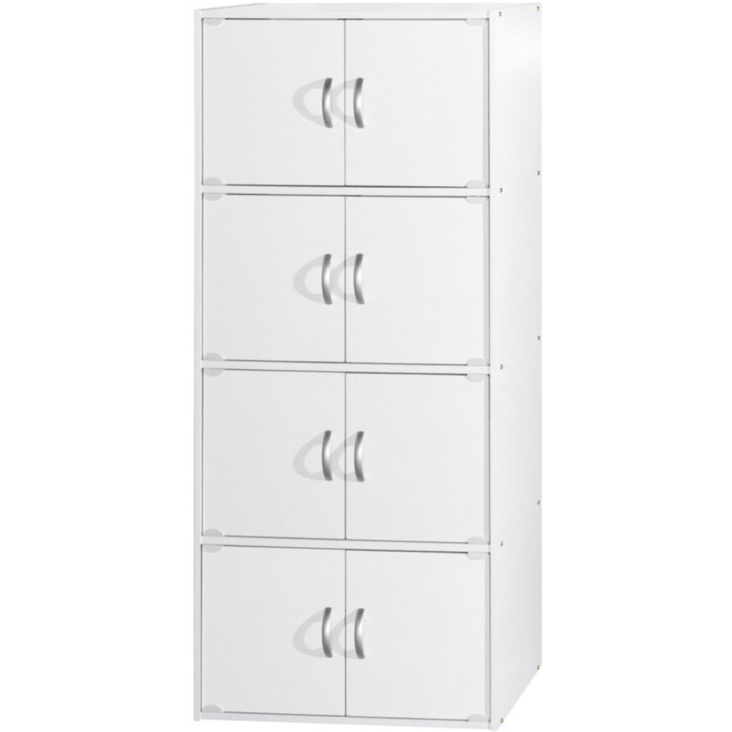 Hodedah 4-Shelf, 8-Door Bookcase Cabinet in White