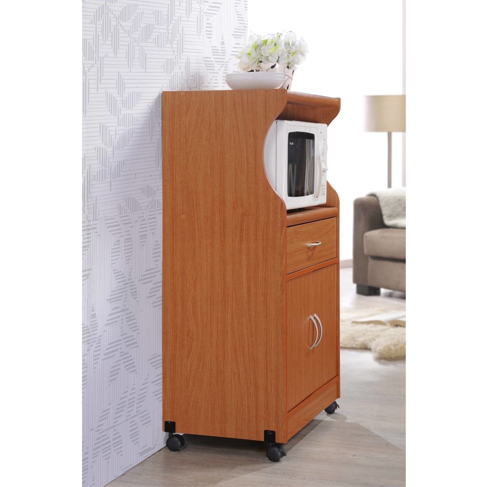 Hodedah Microwave Kitchen Cart in Cherry