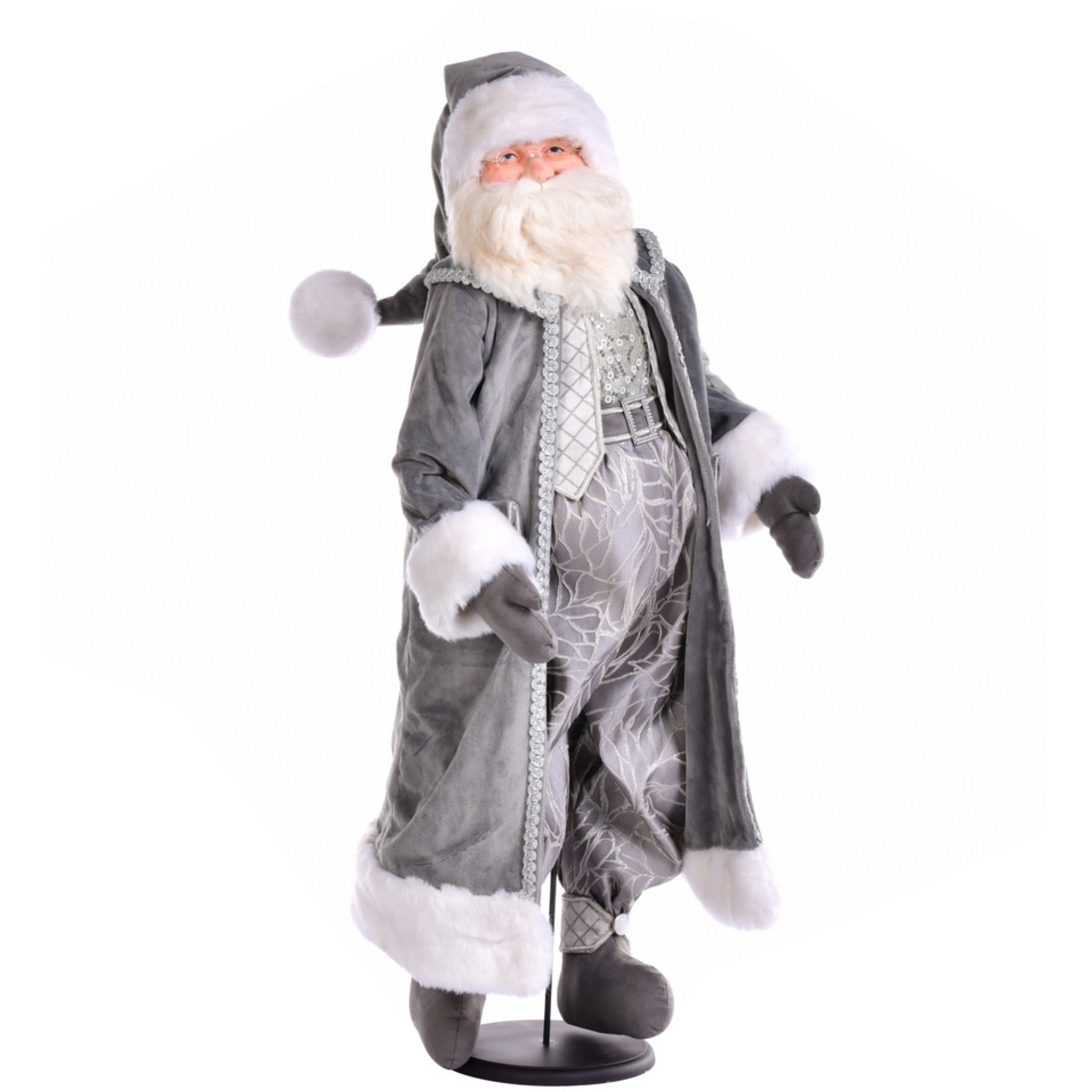 36" Silver Sleigh Bells Santa Doll Stand