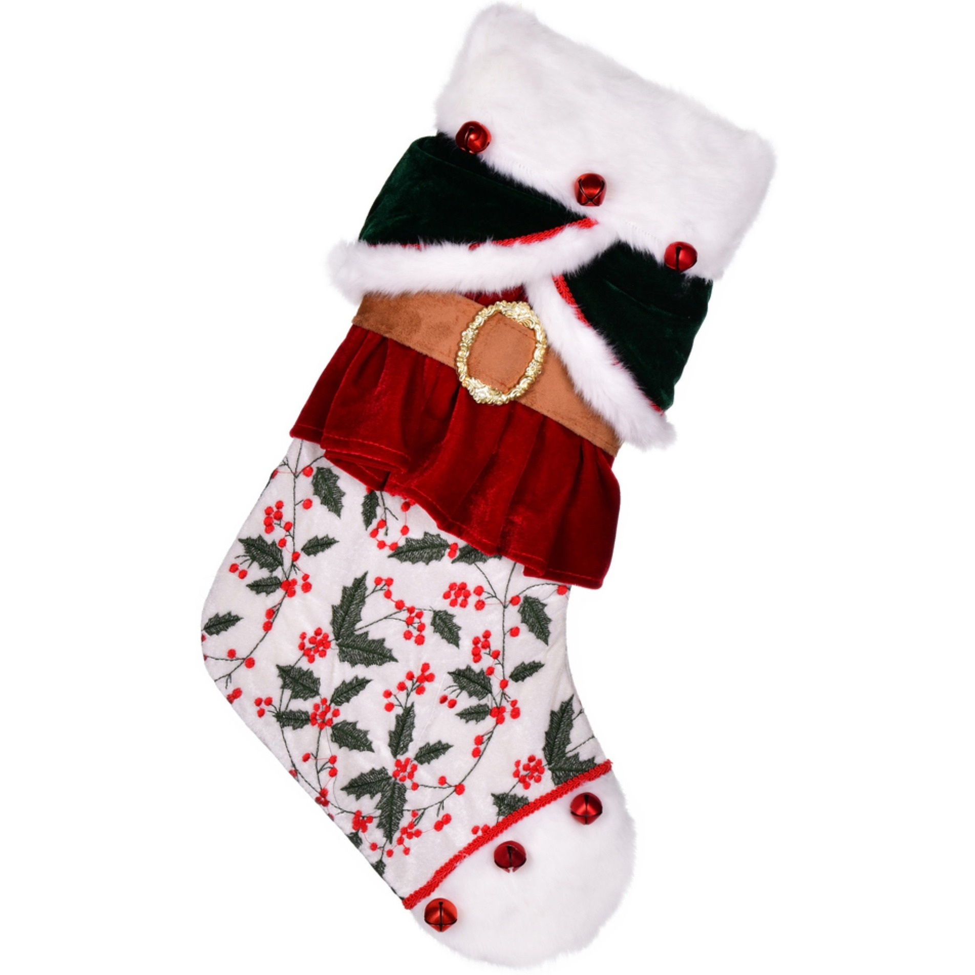 21" Holly Berry Velvet Belt Stocking