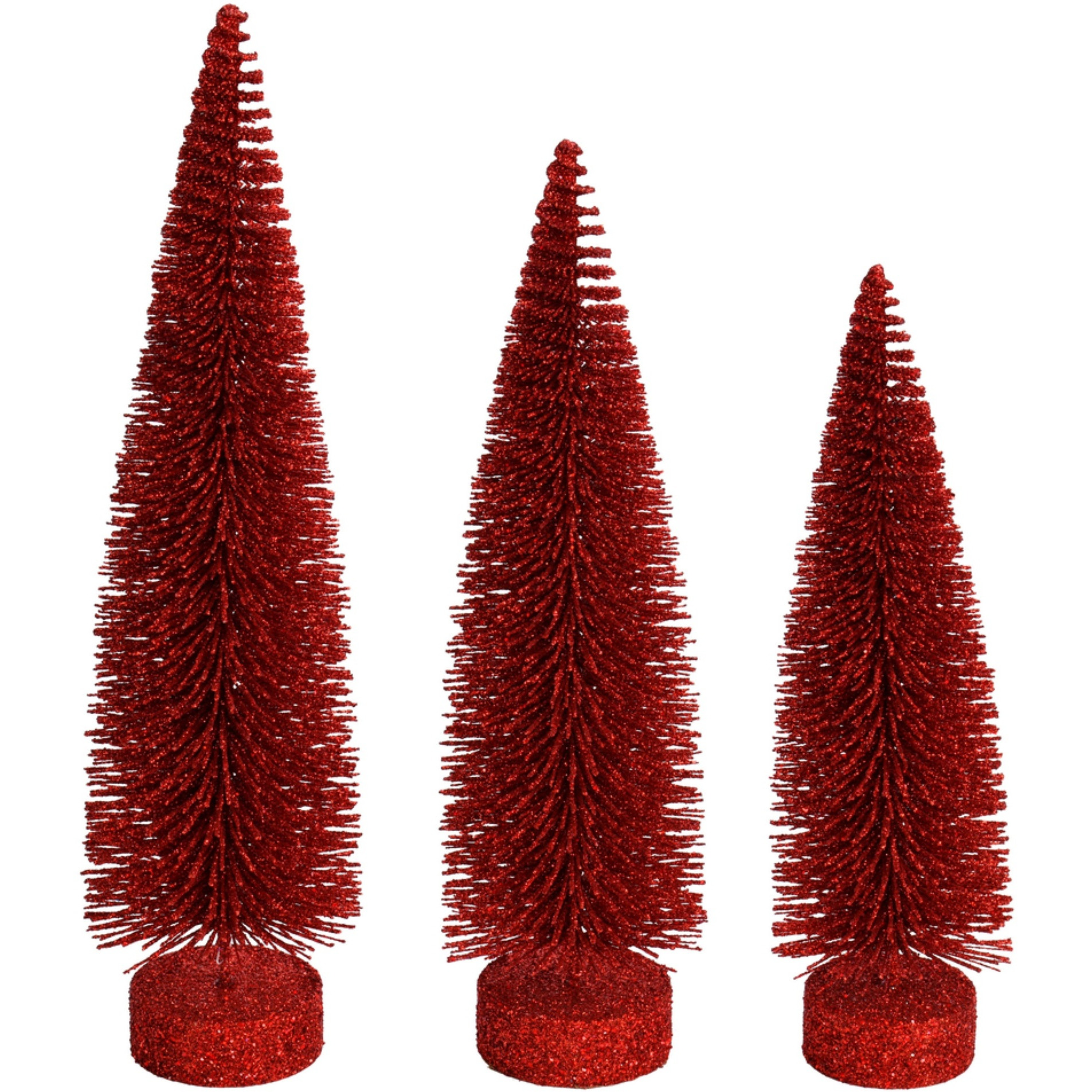 12"-14"-16" Red Glitter Oval Tree 3/Set