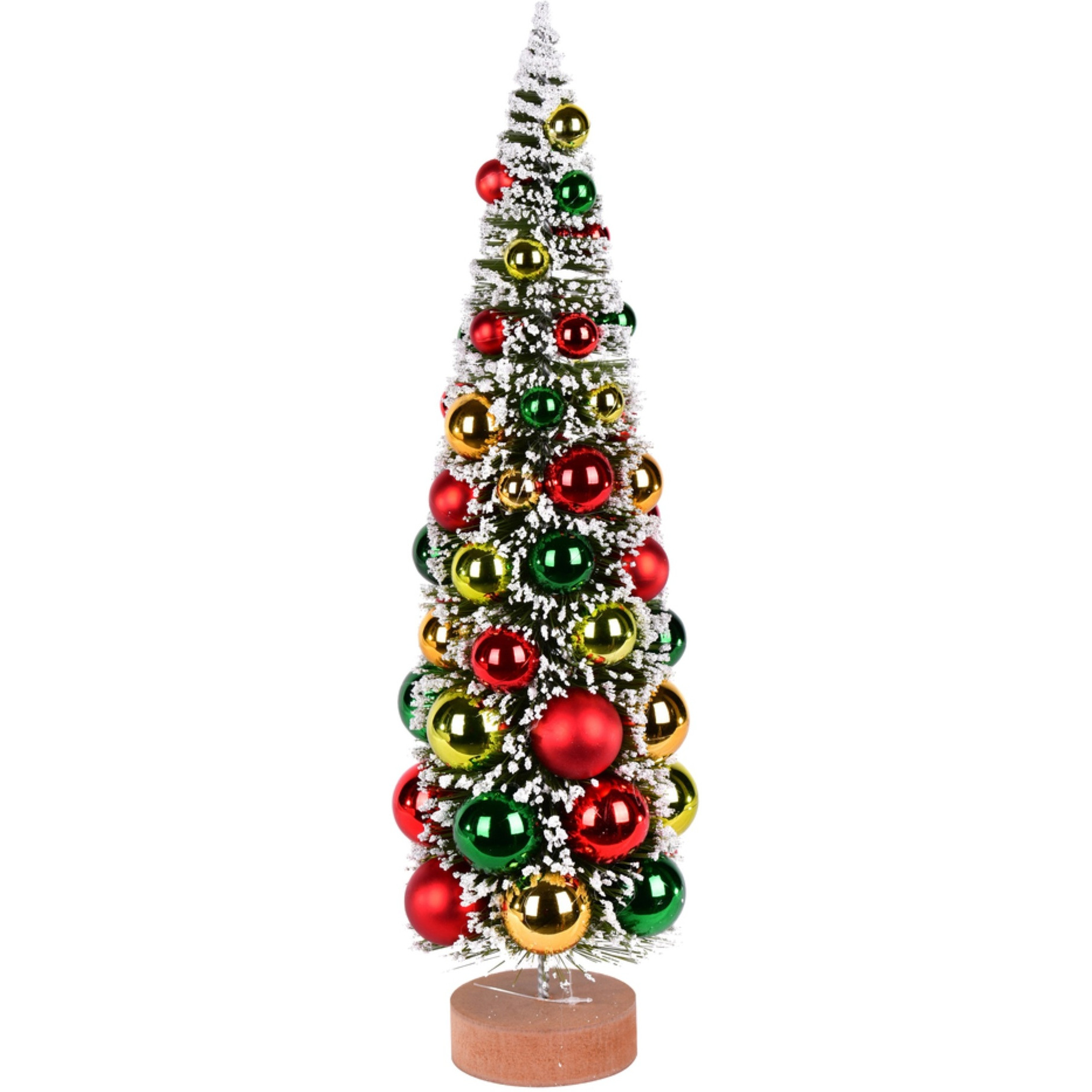 18" Frosted Grn Tree Red-Grn-Gold Balls