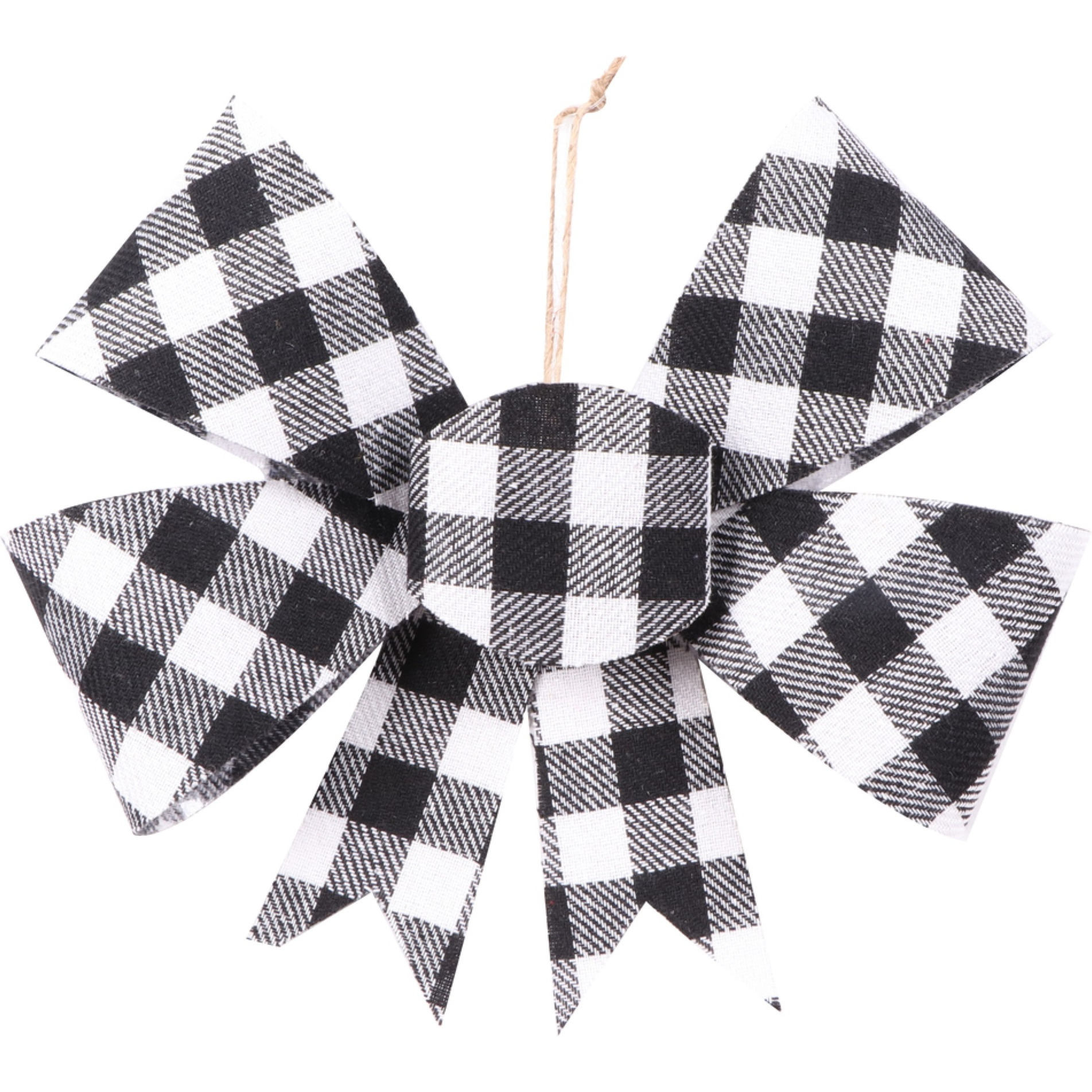 7" Black/White Plaid Bow Ornament 6/bag