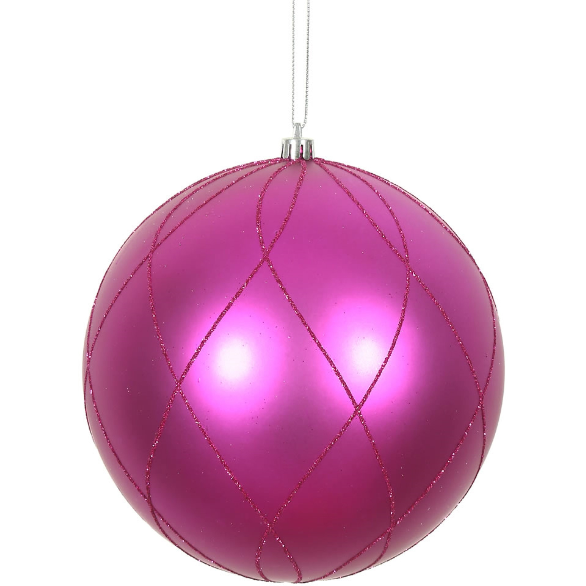 6" Fuchsia Matt Glitter Swirl Ball 3/Bx