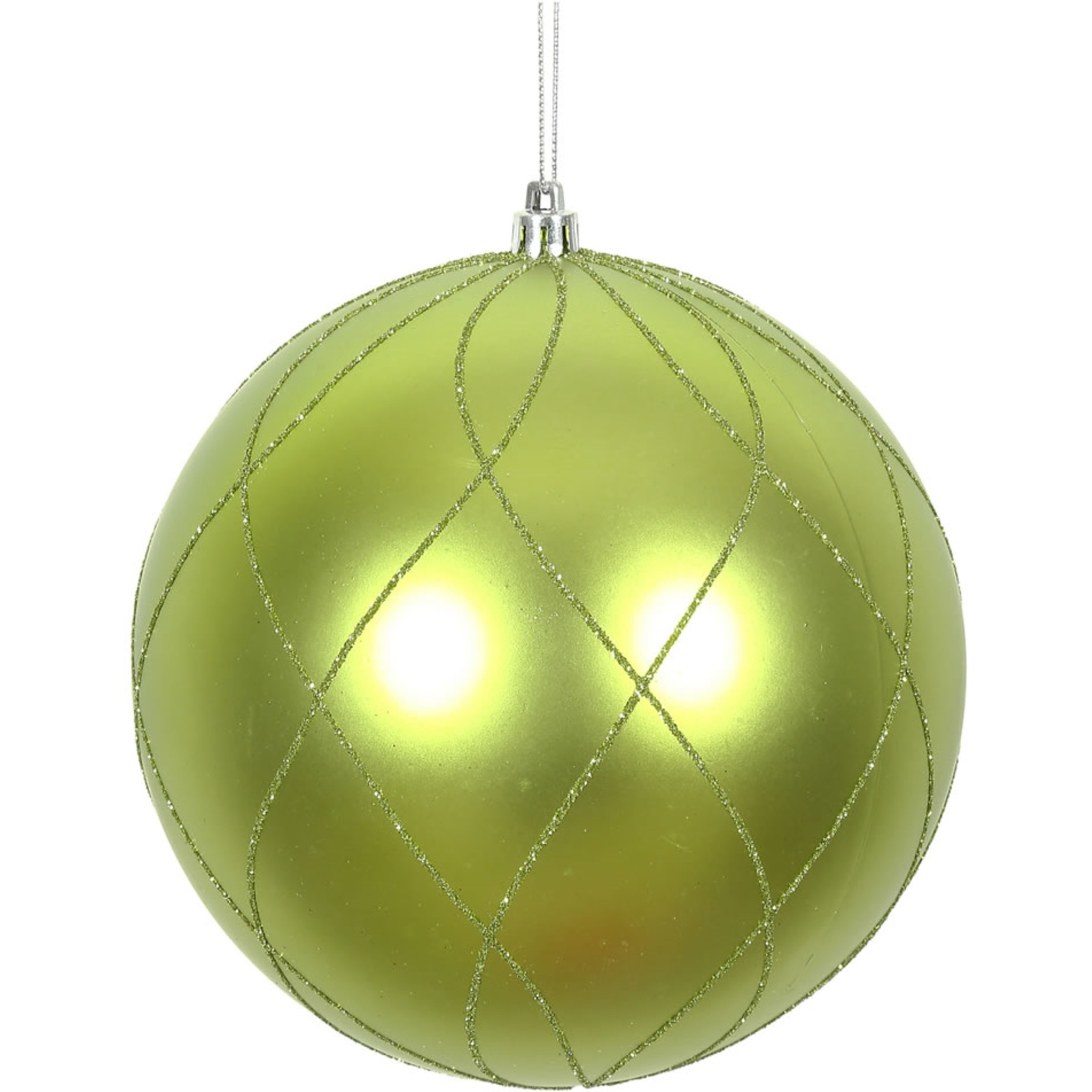 6" Lime Matt Glitter Swirl Ball 3/Bx