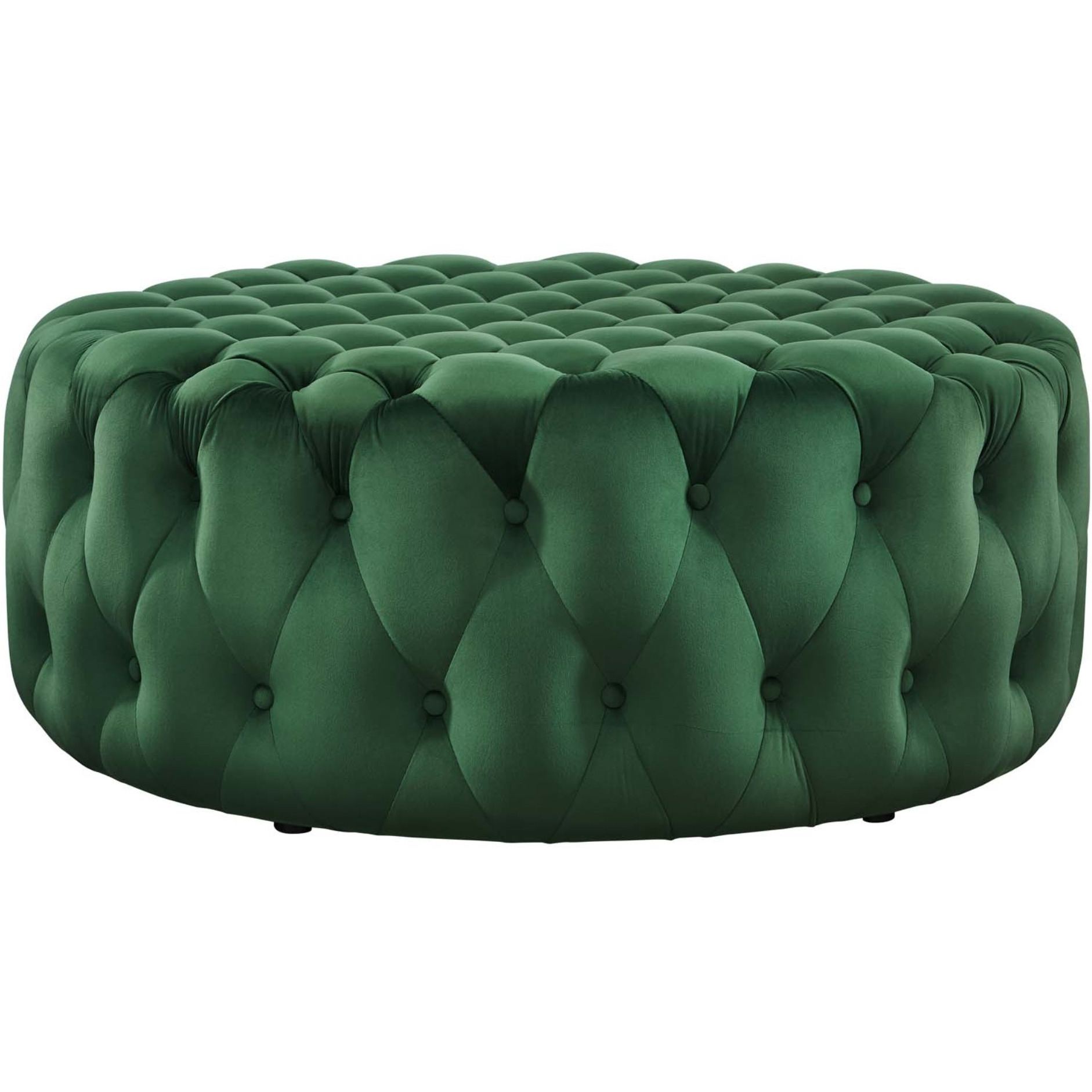 Amour Tufted Button Large Round Performance Velvet Ottoman