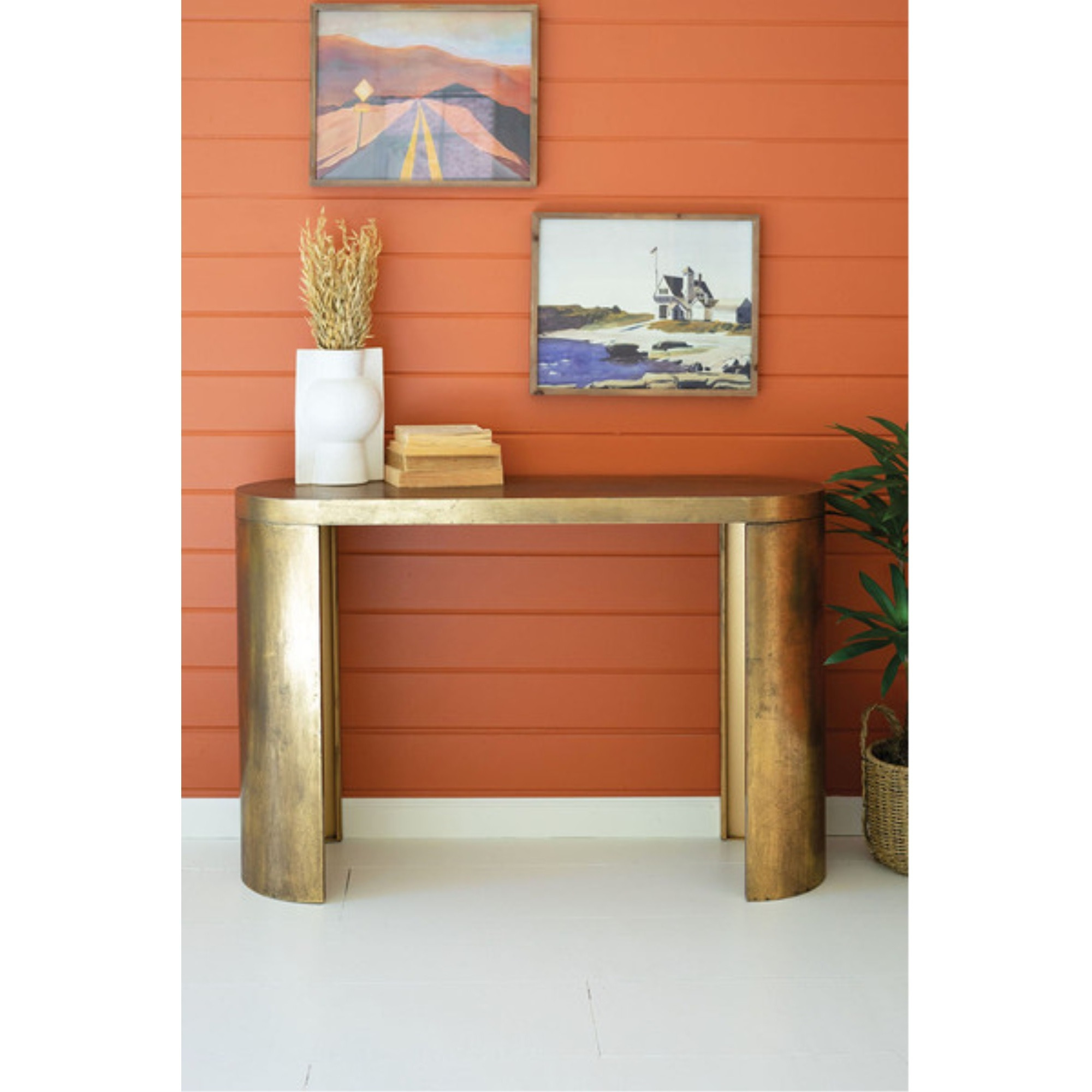 OVAL ANTIQUE BRASS CONSOLE TABLE