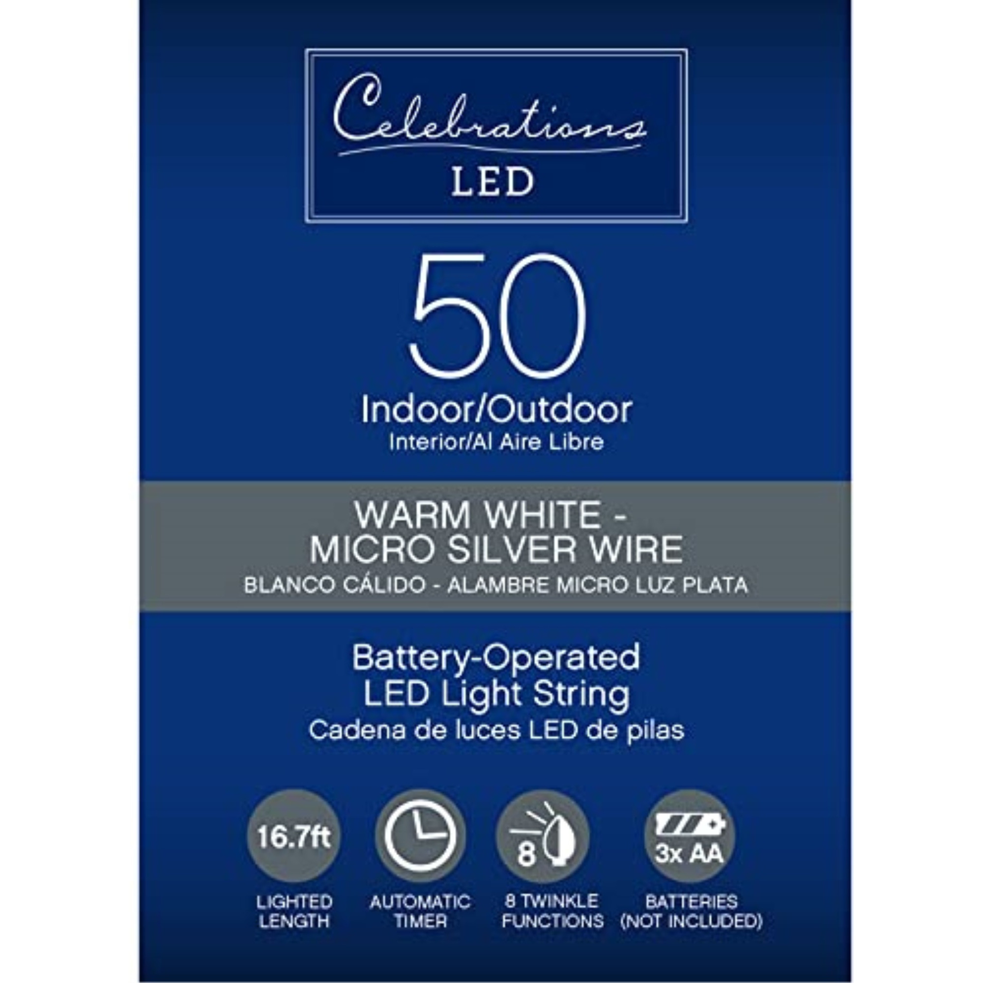 9046335 LED BO FAIRY WW 50CTSLV Celebrations LED Micro Dot/Fairy Clear/Warm White 50 ct String Christmas Lights 16.3 ft. (Pack of 12)