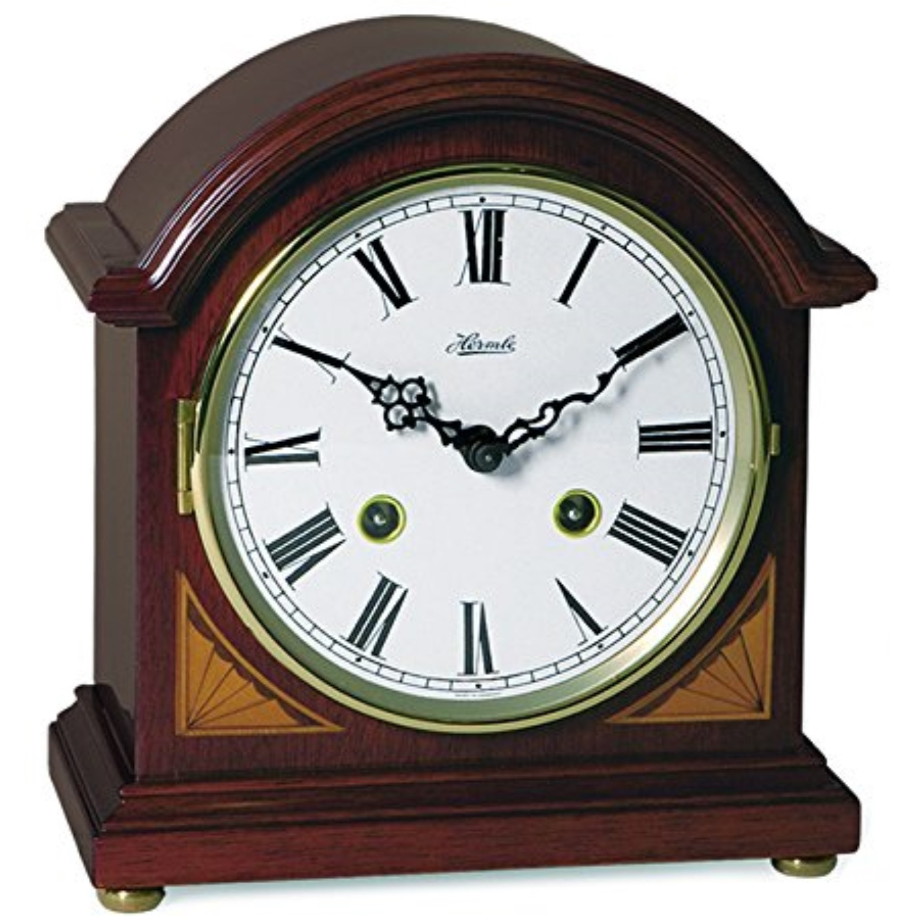 LIBERTY, Classic barrister style clock in a cherry finish.  The Liberty features fan inlays, Roman numeral dial,  and a mechanical 1/2 hour strike movement.