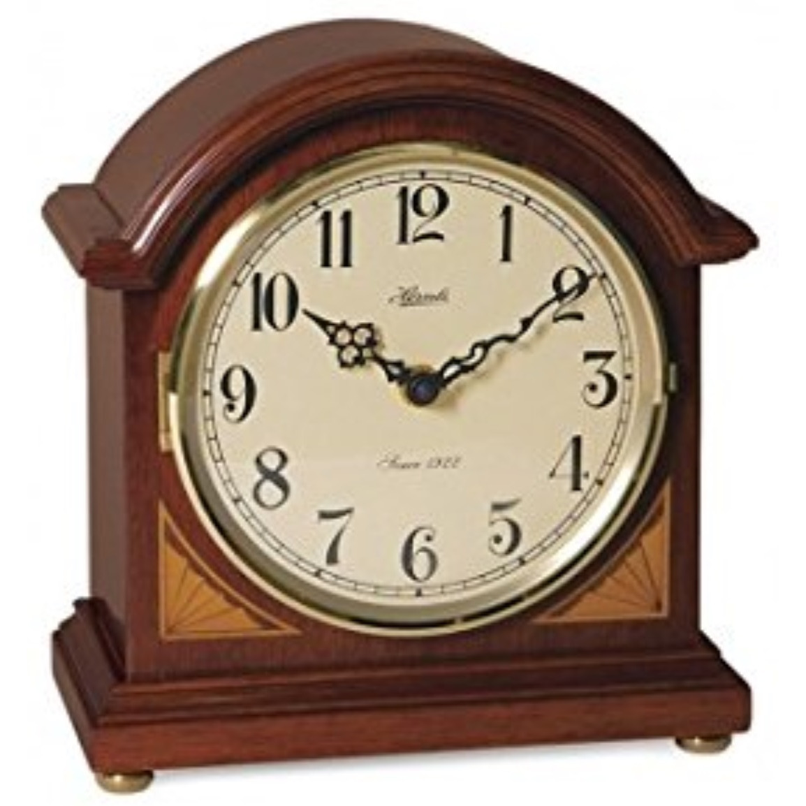 WINDFALL, Classic barrister style clock in a cherry finish.  The Windfall features fan inlays, an Arabic numeral dial,  and a Four Chime Melody Movement