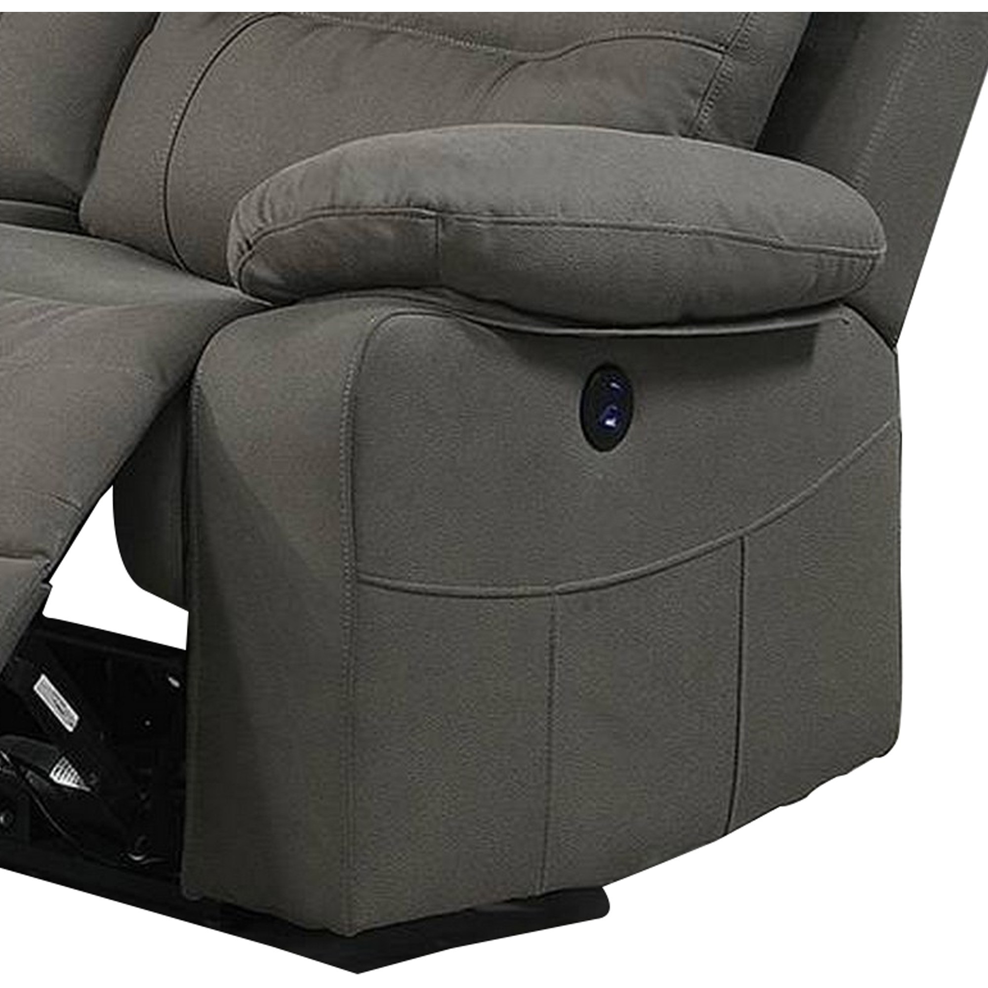 41 Inch leatherette Reclining Sofa with USB Port, Gray