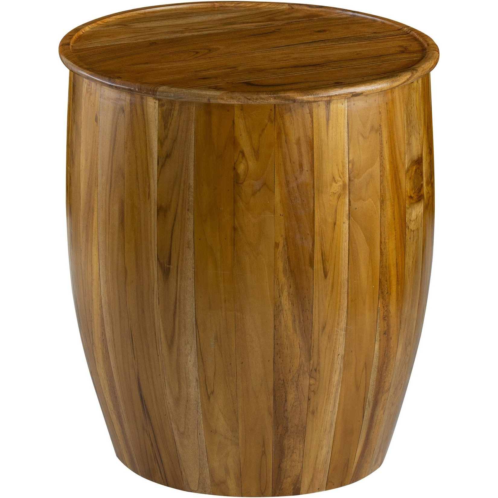 25 Inch Round Accent Side Table, Mango Wood, Barrel Shape, Classic Brown