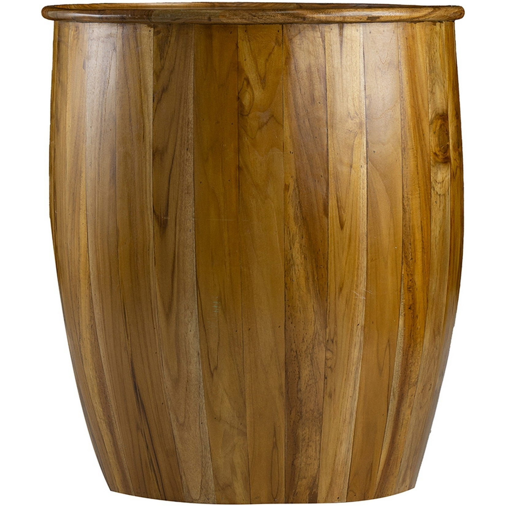 25 Inch Round Accent Side Table, Mango Wood, Barrel Shape, Classic Brown