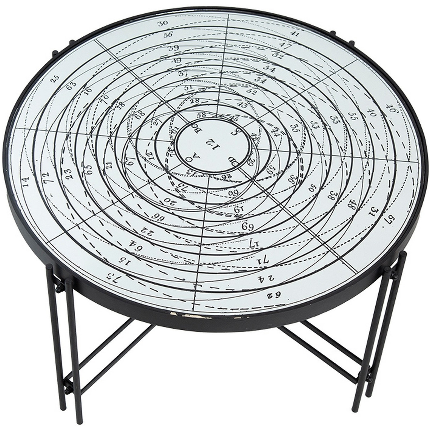 32 Inch Nautical Mirror Top Coffee Table, Vintage Compass Design, White, Black