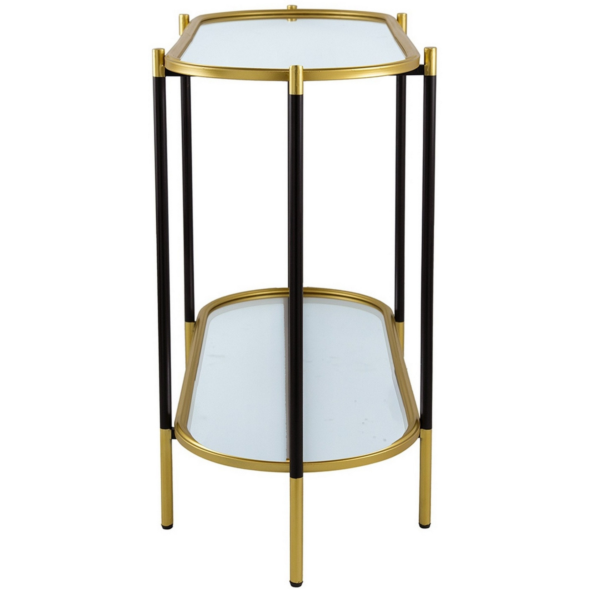 30 Inch Console Sideboard Table, Oblong, Mirrored Top, Black, Gold