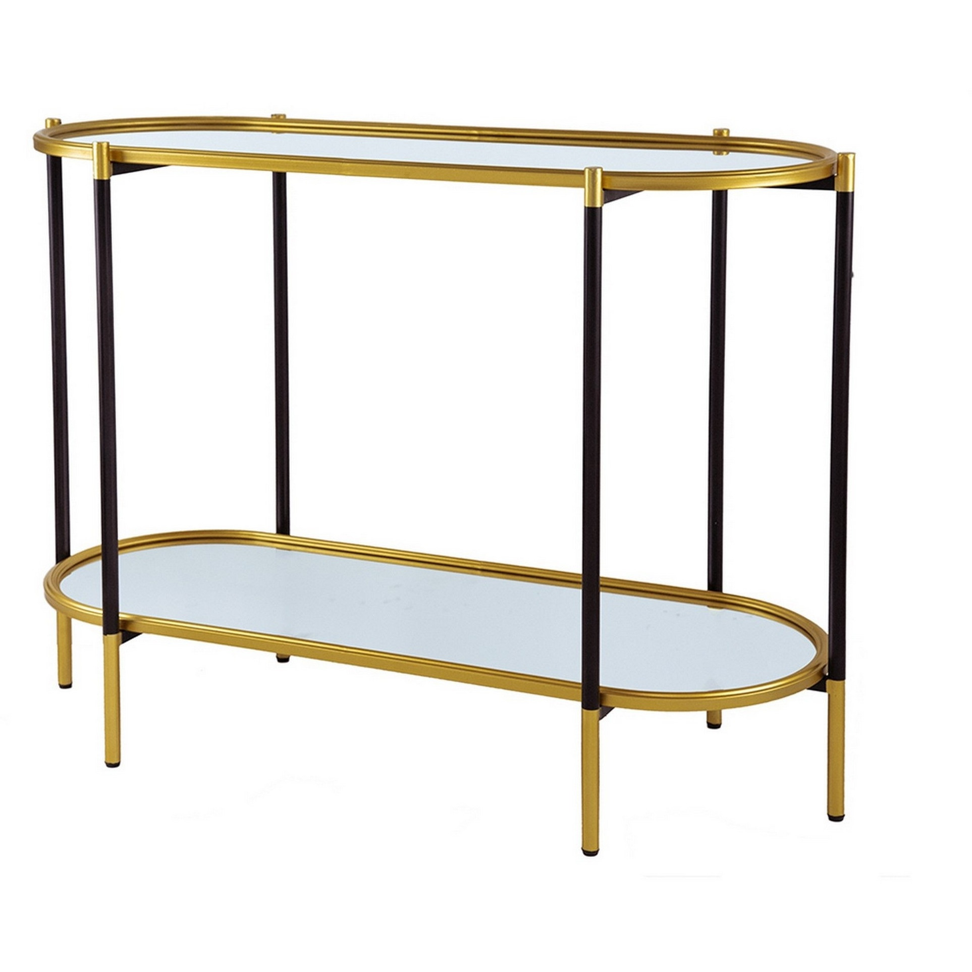 30 Inch Console Sideboard Table, Oblong, Mirrored Top, Black, Gold