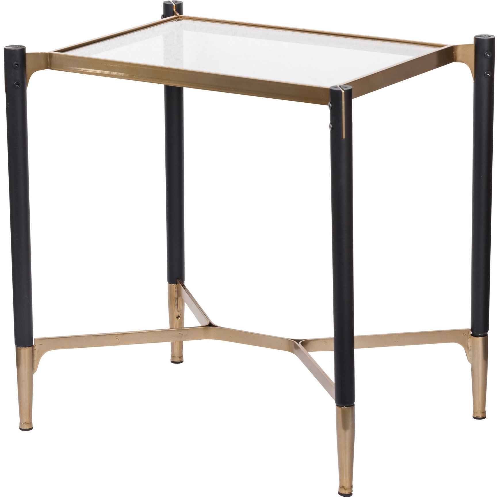 24 Inch Accent Side Table, Iron Frame, Glass Top, Modern, Gold, Black