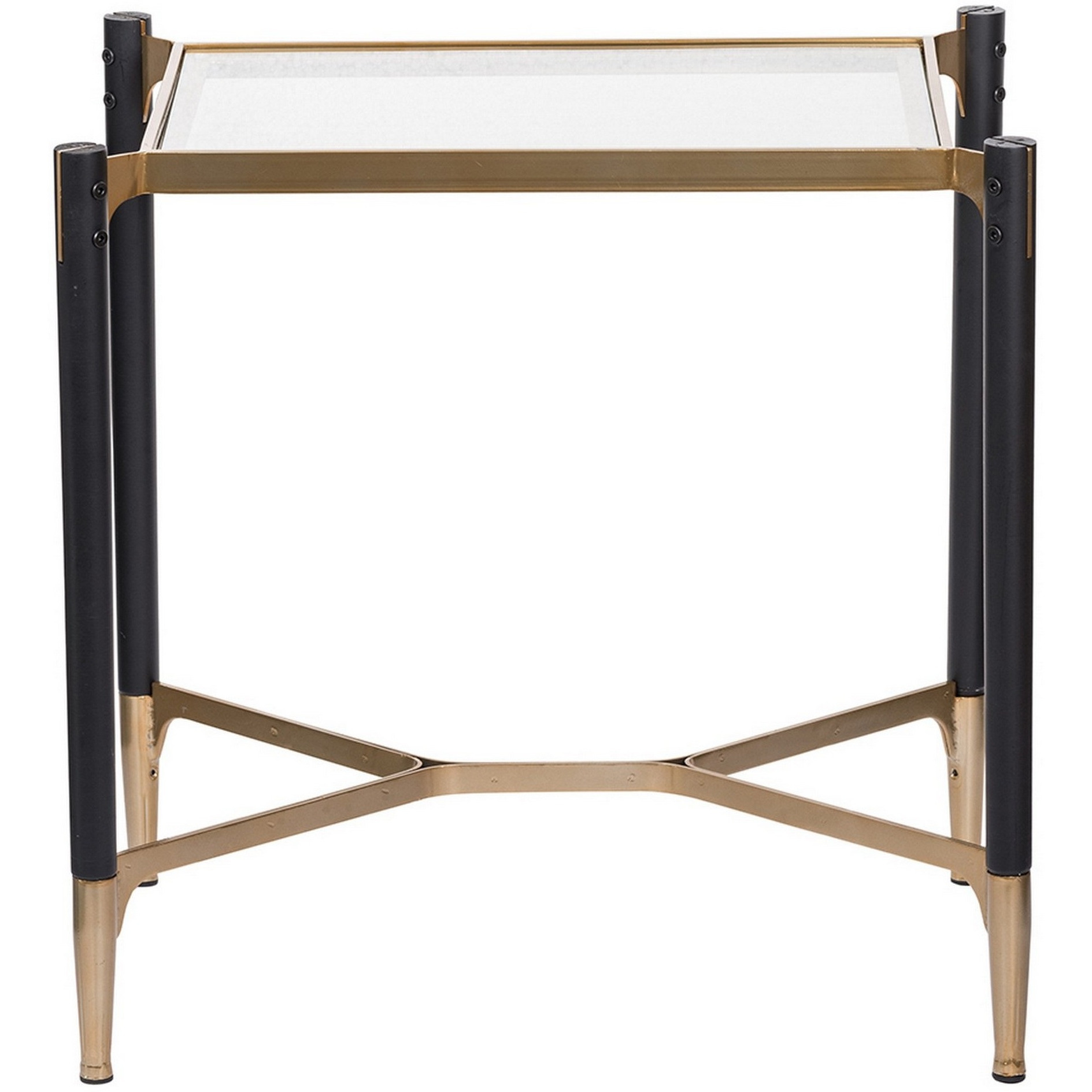 24 Inch Accent Side Table, Iron Frame, Glass Top, Modern, Gold, Black