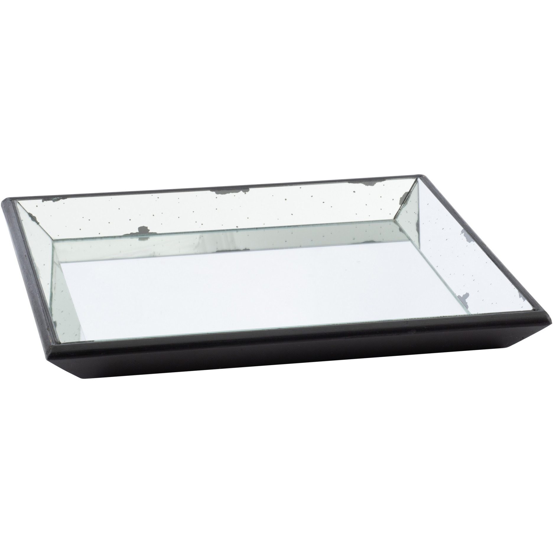 24 Inch Square Decorative Tray with Mirrored Surface, Modern Style, Black