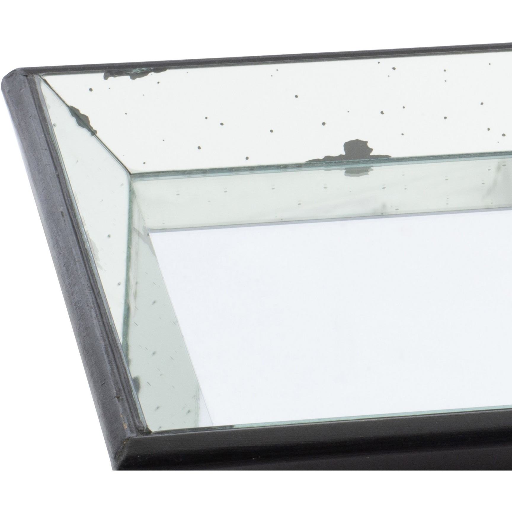 24 Inch Square Decorative Tray with Mirrored Surface, Modern Style, Black