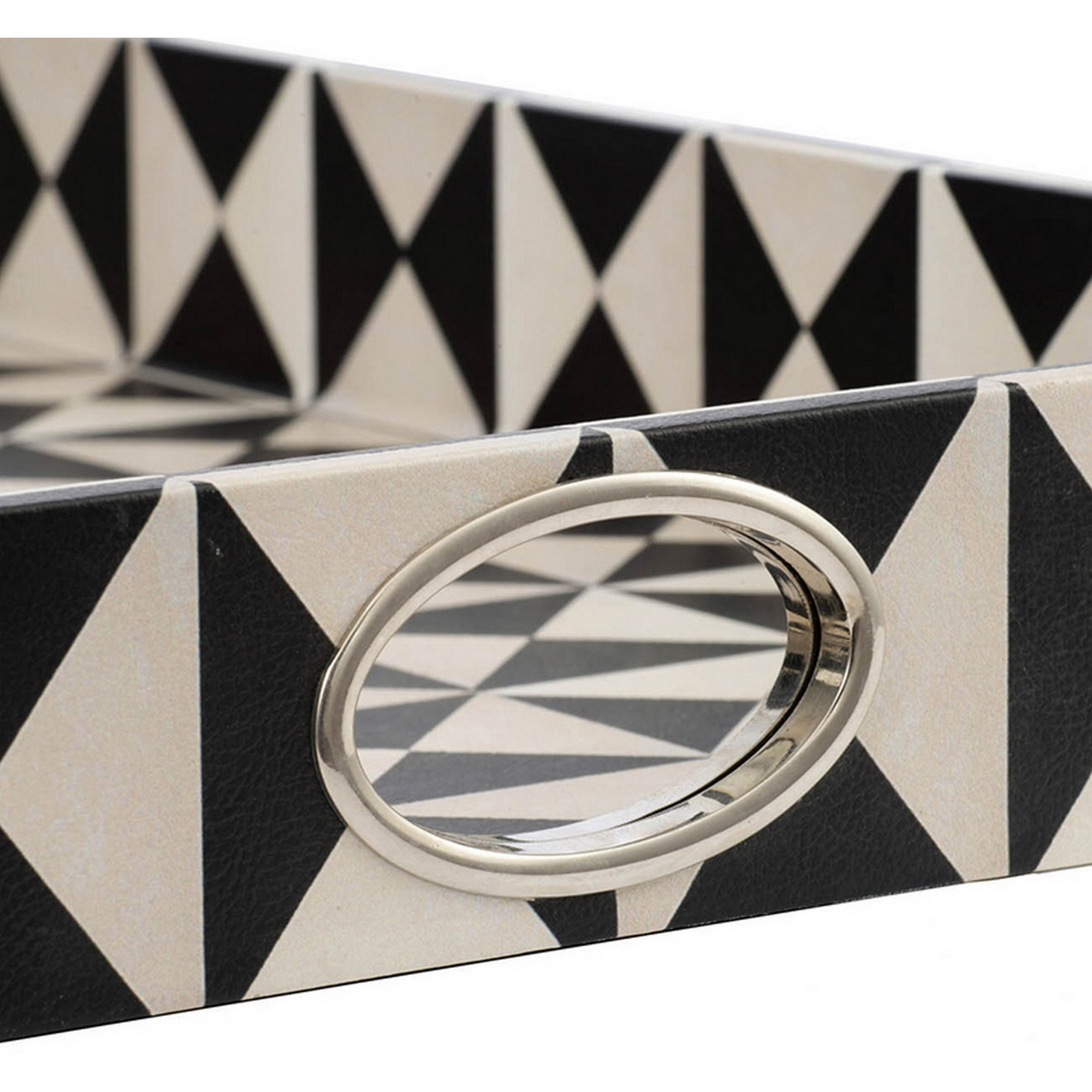 25 Inch Decorative, Black White Wood Trays, Art Deco Geometric, Set of 2