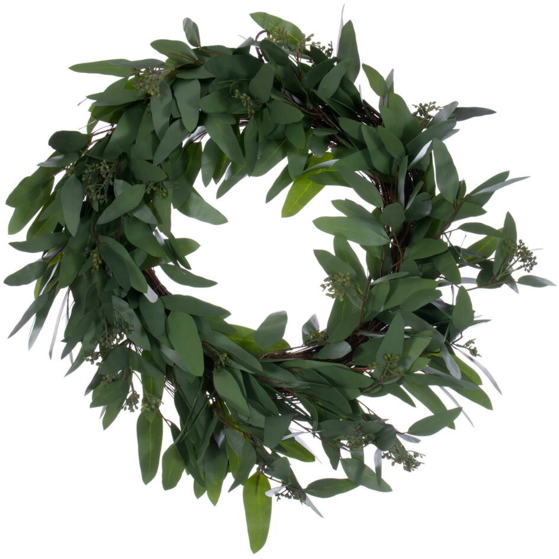 24" Art Grn Seed Willow Euclypts  Wreath