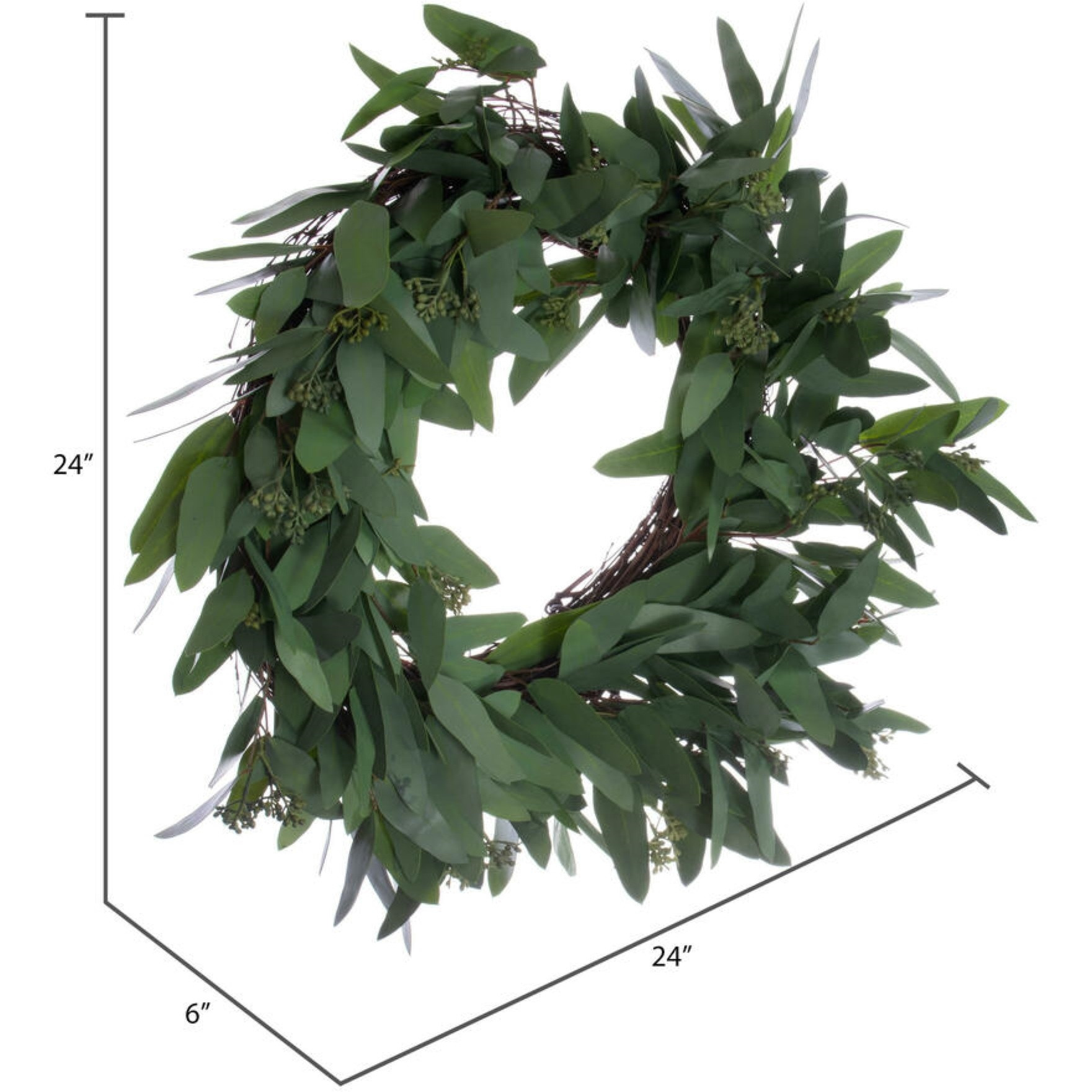 24" Art Grn Seed Willow Euclypts  Wreath