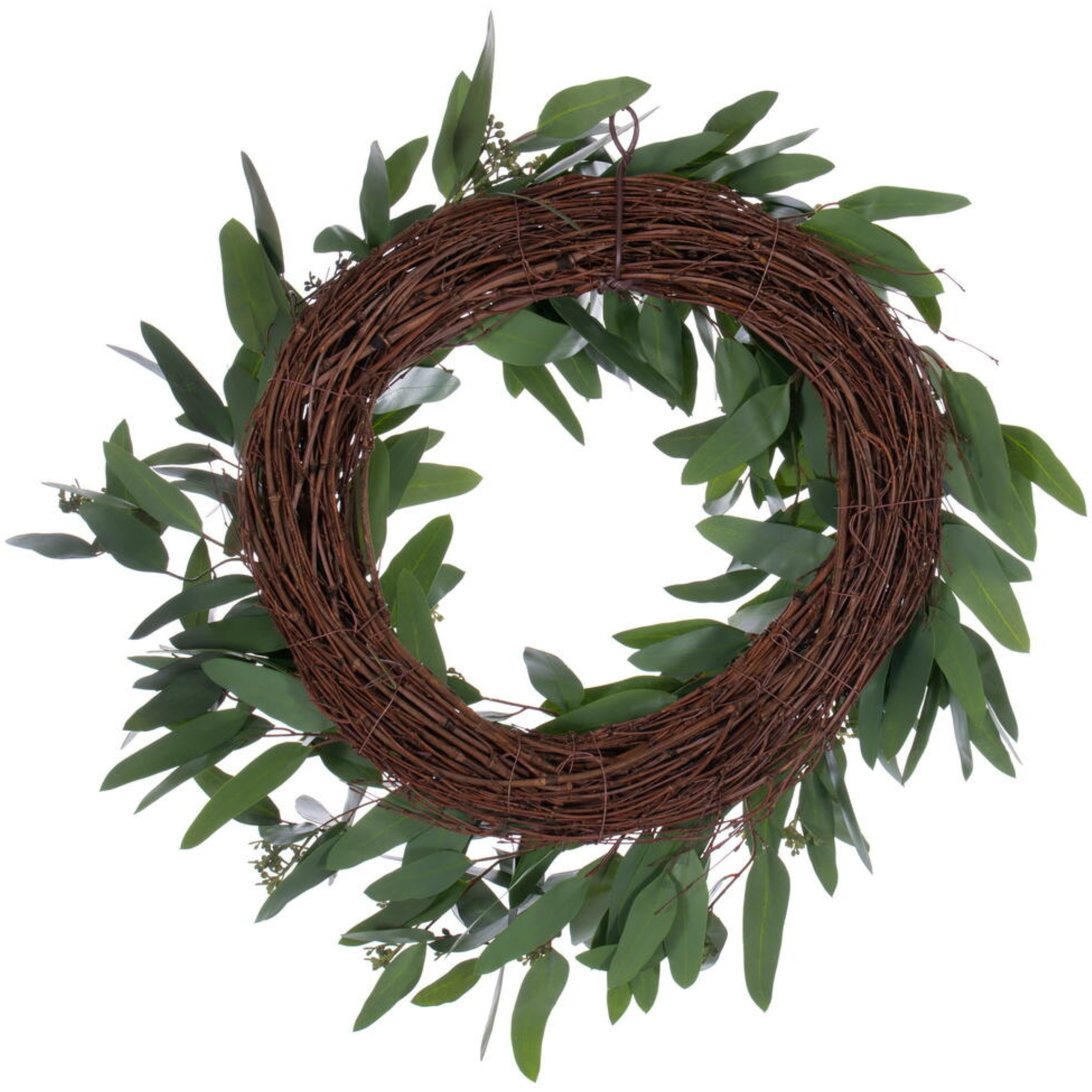 24" Art Grn Seed Willow Euclypts  Wreath