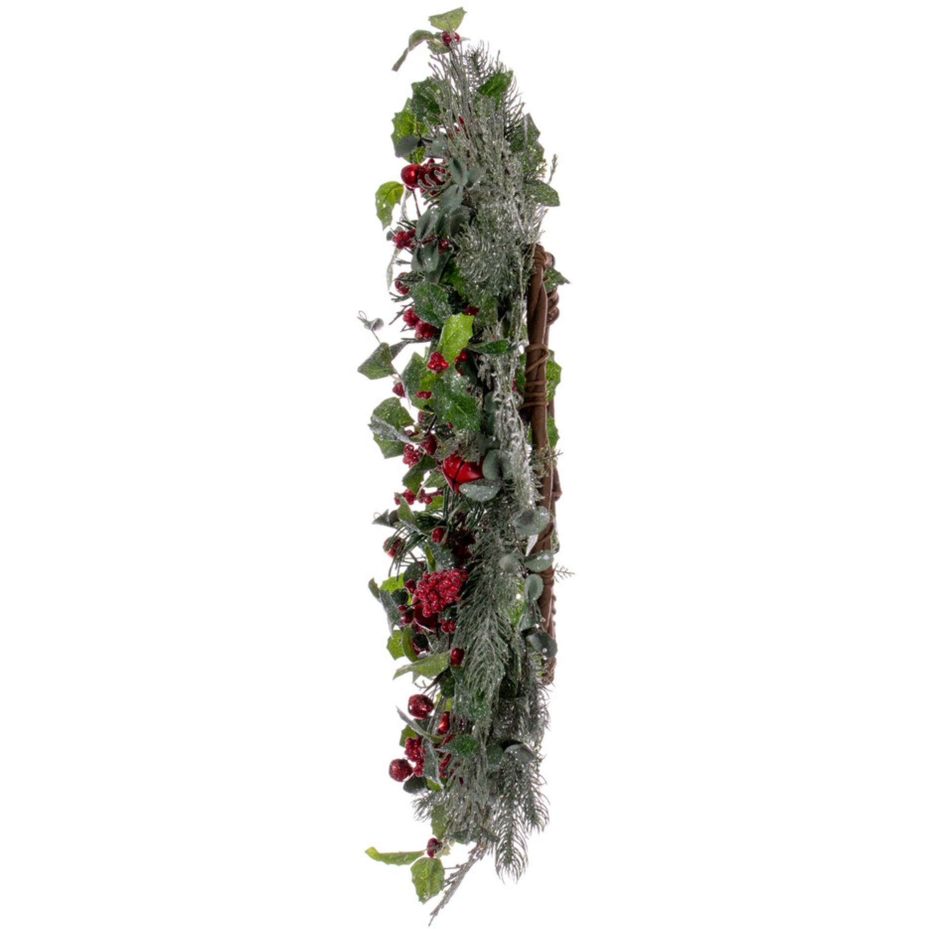 24" Grn Holly/Pine Red Jngle Bell Wreath