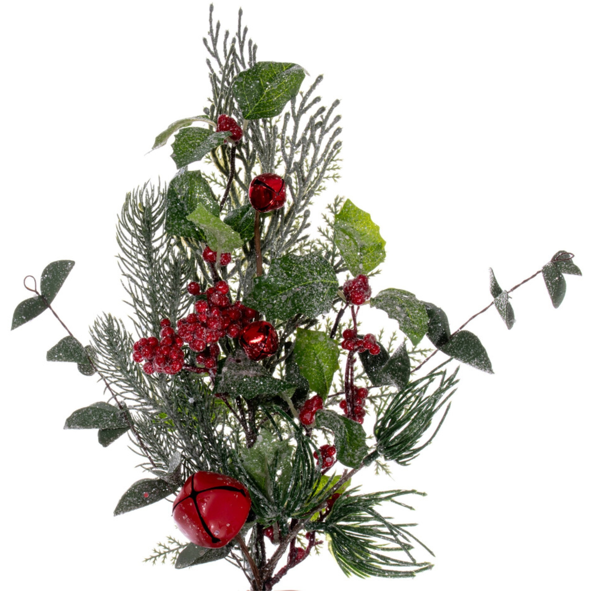 24" Grn Holly/Pine Red Jngle Bell Wreath